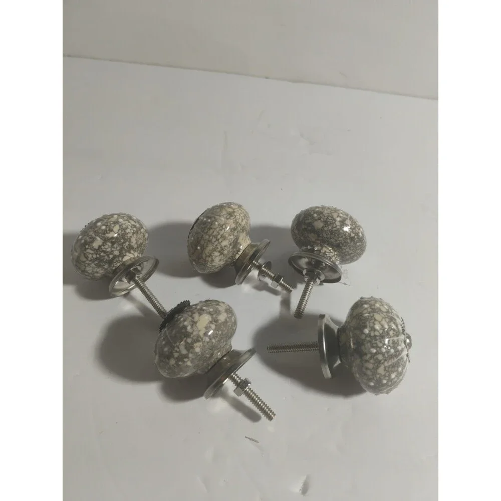 Lot of 5 Sea Urchin Ceramic Drawer Knob Pulls Gray White Beige Silver 1.5